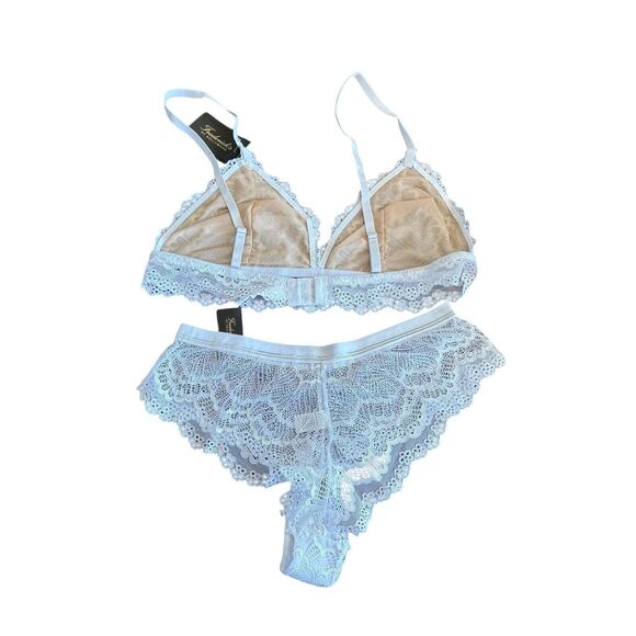 Frederick's Hollywood Lace Bralette Panty Set 1X White Nude Bridal Bow Sexy NWT - Picture 5 of 13
